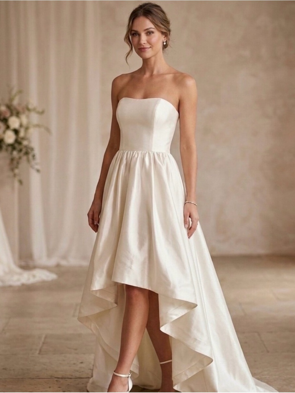 DB Studio Strapless High-Low Satin Dress - Ivory - Size 10